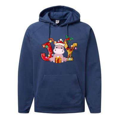 Joy Christmas Hippotamus Christmas Crew Xmas Family Matching Gift Performance Fleece Hoodie