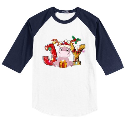 Joy Christmas Hippotamus Christmas Crew Xmas Family Matching Gift Baseball Sleeve Shirt