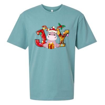 Joy Christmas Hippotamus Christmas Crew Xmas Family Matching Gift Sueded Cloud Jersey T-Shirt