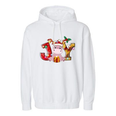 Joy Christmas Hippotamus Christmas Crew Xmas Family Matching Gift Garment-Dyed Fleece Hoodie