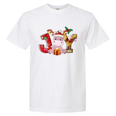 Joy Christmas Hippotamus Christmas Crew Xmas Family Matching Gift Garment-Dyed Heavyweight T-Shirt