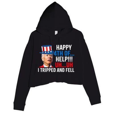 Joe Confused Happy Uh Uh Biden Falls Funny 4th Of July Crop Fleece Hoodie