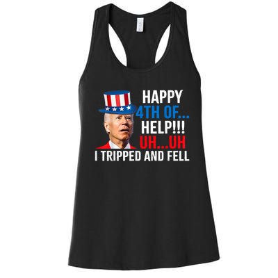 Joe Confused Happy Uh Uh Biden Falls Funny 4th Of July Women's Racerback Tank