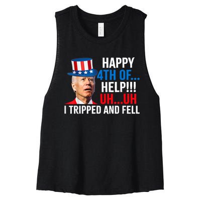 Joe Confused Happy Uh Uh Biden Falls Funny 4th Of July Women's Racerback Cropped Tank