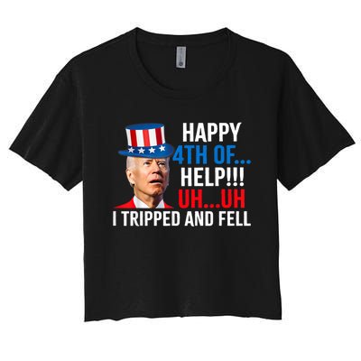 Joe Confused Happy Uh Uh Biden Falls Funny 4th Of July Women's Crop Top Tee