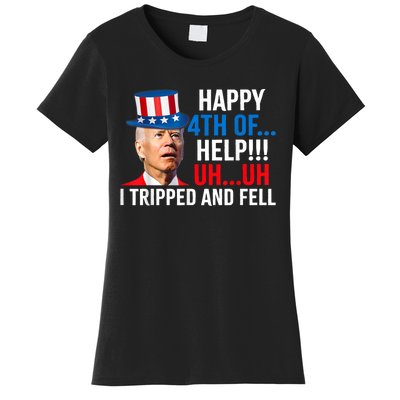 Joe Confused Happy Uh Uh Biden Falls Funny 4th Of July Women's T-Shirt