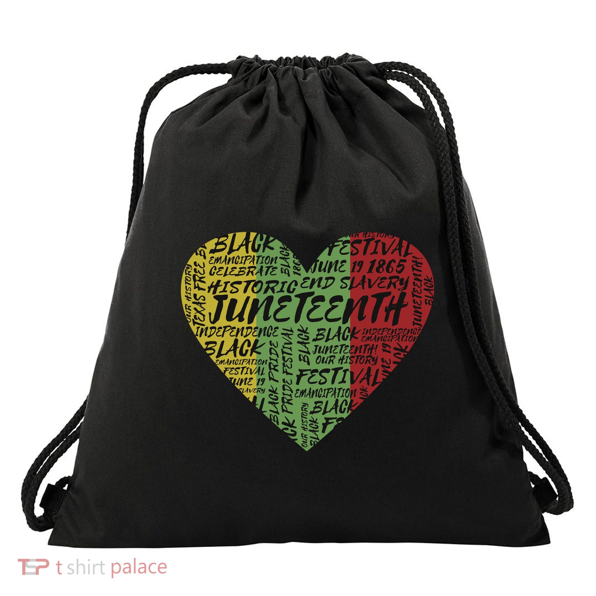 Juneteenth Celebrate Heart Black History Drawstring Bag