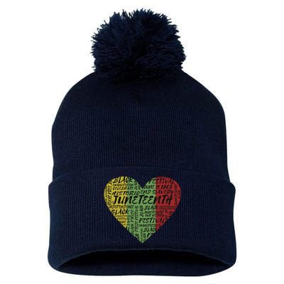 Juneteenth Celebrate Heart Black History Pom Pom 12in Knit Beanie