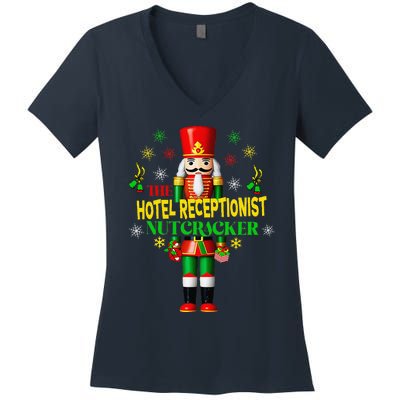 Joyful Christmas Holiday Nutcracker Hotel Receptionist Xmas Women's V-Neck T-Shirt