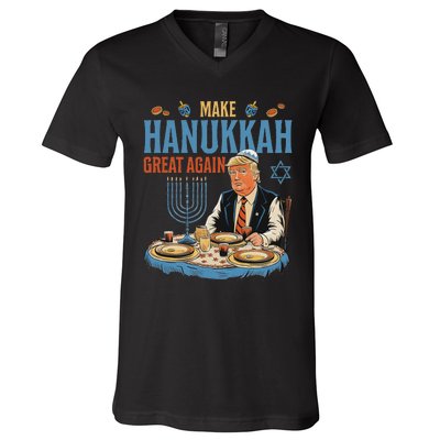 Jewish Celebrate Hanukkah Great Again President Trump V-Neck T-Shirt