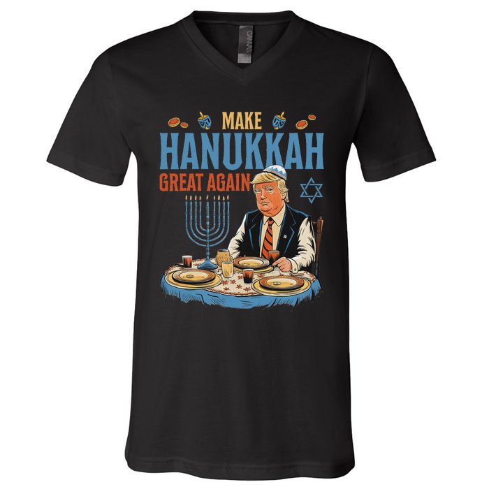 Jewish Celebrate Hanukkah Great Again President Trump V-Neck T-Shirt