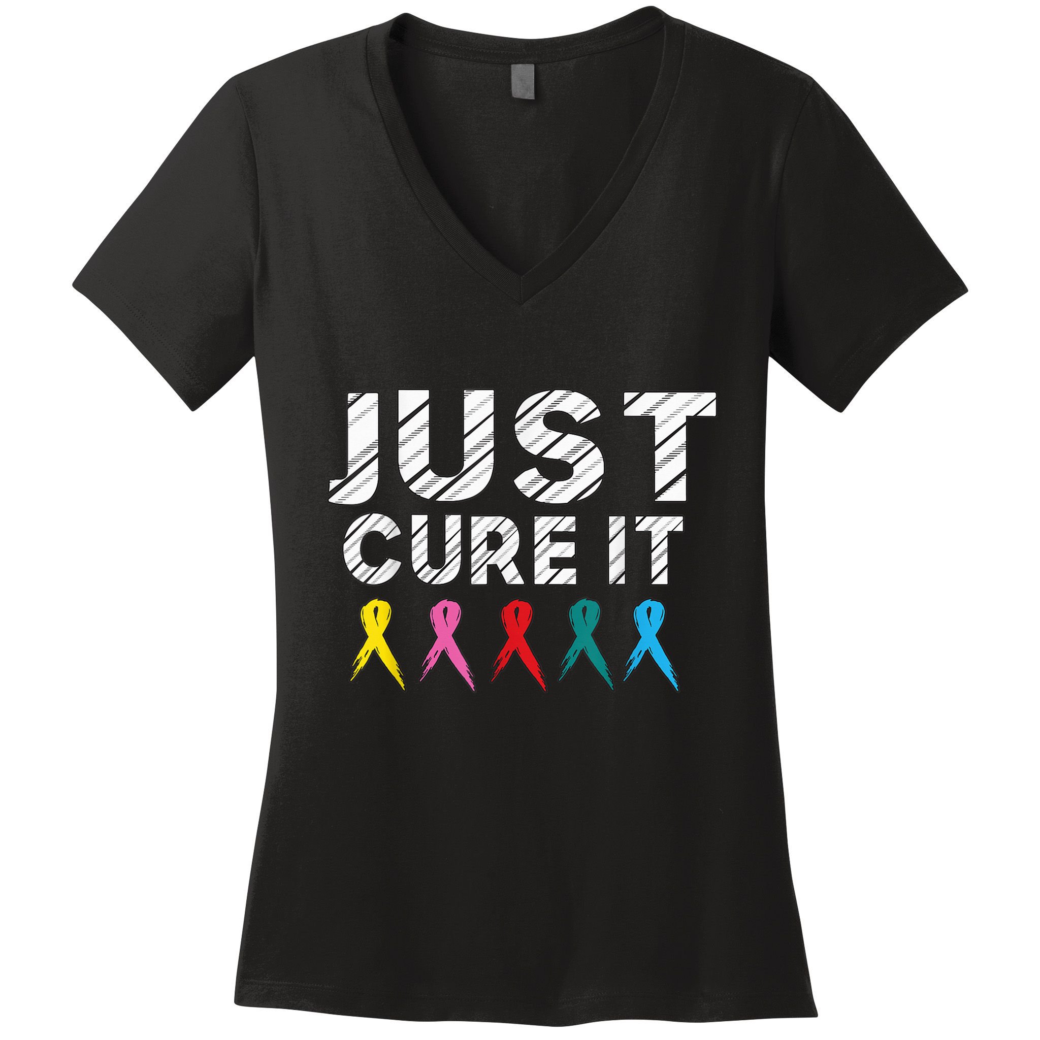Just Cure It Tee  Wo Kid Cancer Survivors Fight It Women's V-Neck T-Shirt