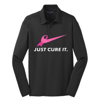 Just Cure It Breast Cancer Awareness Silk Touch Performance Long Sleeve Polo