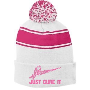 Just Cure It Breast Cancer Stripe Pom Pom Beanie