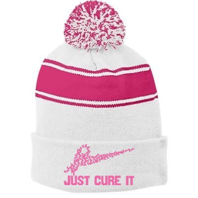 Just Cure It Breast Cancer Stripe Pom Pom Beanie