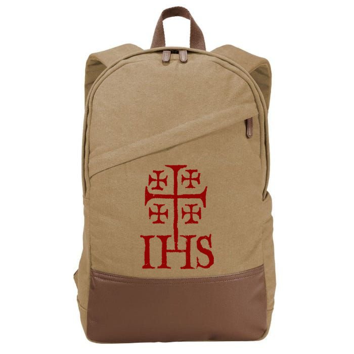 Jerusalem Cross Ihs Knights Templar Cotton Canvas Backpack