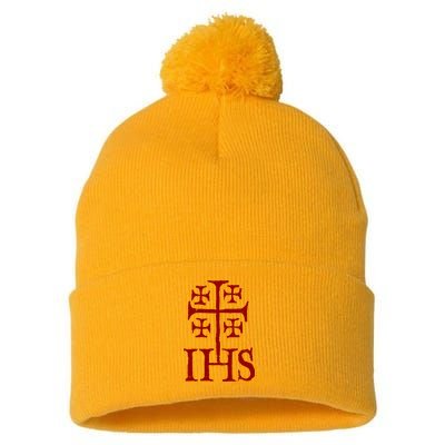 Jerusalem Cross Ihs Knights Templar Pom Pom 12in Knit Beanie