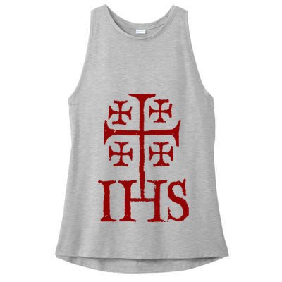 Jerusalem Cross Ihs Knights Templar Ladies PosiCharge Tri-Blend Wicking Tank