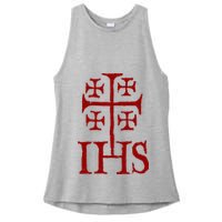 Jerusalem Cross Ihs Knights Templar Ladies PosiCharge Tri-Blend Wicking Tank