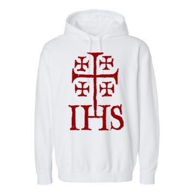 Jerusalem Cross Ihs Knights Templar Garment-Dyed Fleece Hoodie