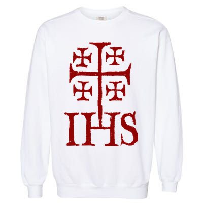 Jerusalem Cross Ihs Knights Templar Garment-Dyed Sweatshirt