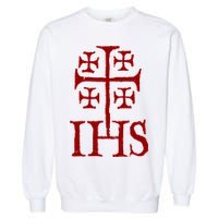 Jerusalem Cross Ihs Knights Templar Garment-Dyed Sweatshirt