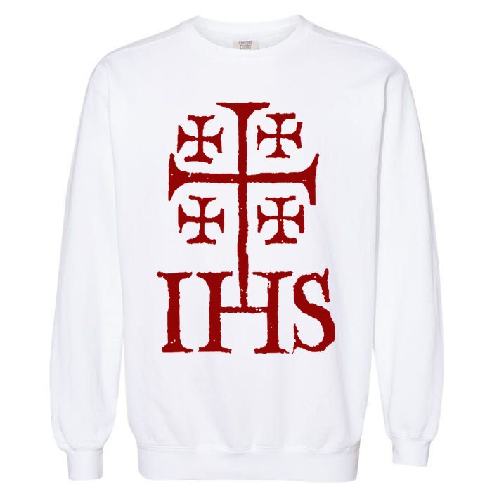 Jerusalem Cross Ihs Knights Templar Garment-Dyed Sweatshirt
