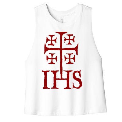 Jerusalem Cross Ihs Knights Templar Women's Racerback Cropped Tank