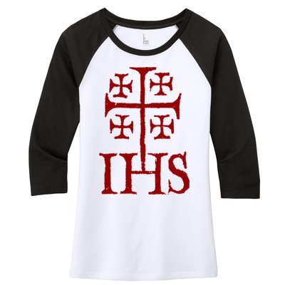 Jerusalem Cross Ihs Knights Templar Women's Tri-Blend 3/4-Sleeve Raglan Shirt