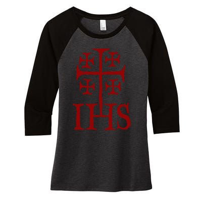 Jerusalem Cross Ihs Knights Templar Women's Tri-Blend 3/4-Sleeve Raglan Shirt