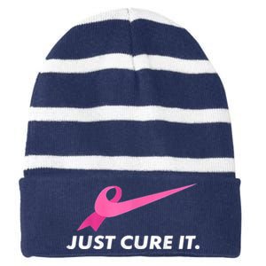 Just Cure It Breast Cancer Awareness Striped Beanie with Solid Band