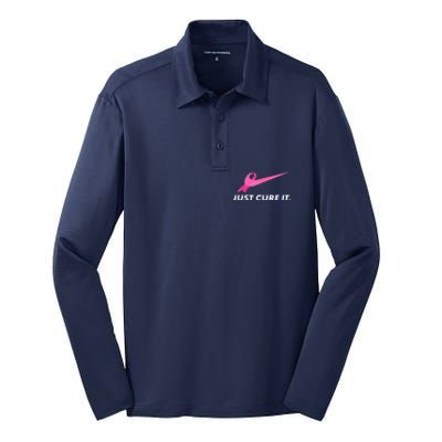 Just Cure It Breast Cancer Awareness Silk Touch Performance Long Sleeve Polo