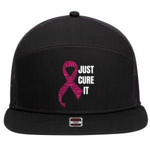 Just Cure It Breast Cancer Awareness 7 Panel Mesh Trucker Snapback Hat