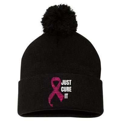 Just Cure It Breast Cancer Awareness Pom Pom 12in Knit Beanie