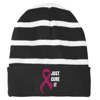 Just Cure It Breast Cancer Awareness Striped Beanie with Solid Band