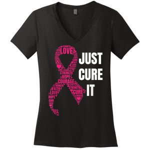 Just Cure It Breast Cancer Awareness Women's V-Neck T-Shirt