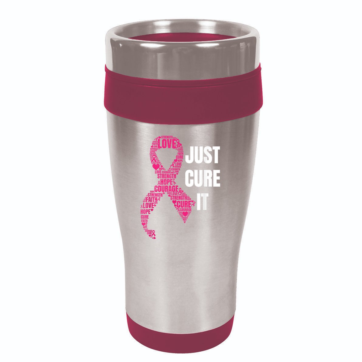 Just Cure It Breast Cancer Awareness 16oz Travel Tumbler