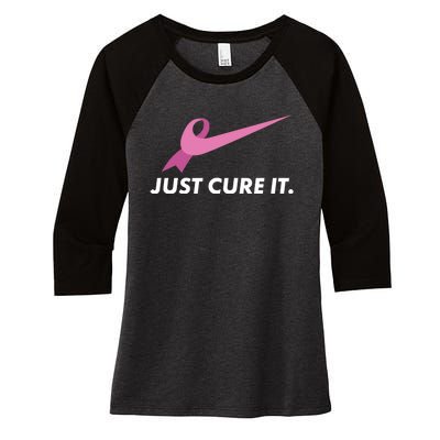 Just Cure It Breast Cancer Awareness Women's Tri-Blend 3/4-Sleeve Raglan Shirt