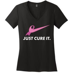 Just Cure It Breast Cancer Awareness Women's V-Neck T-Shirt