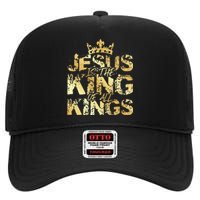 Jesus Christ Is King Faith Gold Bible Quote Gift High Crown Mesh Back Trucker Hat