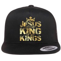 Jesus Christ Is King Faith Gold Bible Quote Gift Flat Bill Trucker Hat