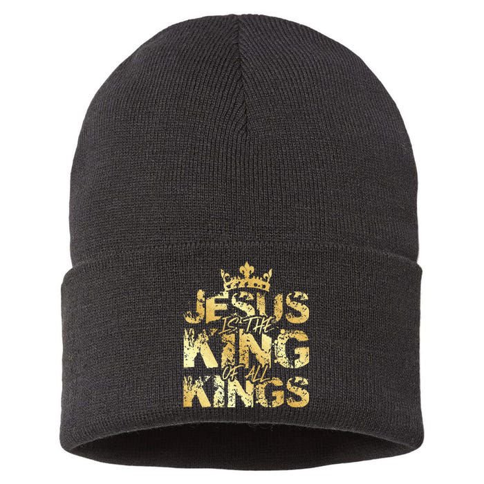 Jesus Christ Is King Faith Gold Bible Quote Gift Sustainable Knit Beanie