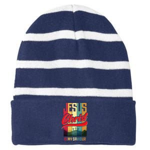 Jesus Christ Is My Saviour Jesus Is My Savior King & Lord Striped Beanie with Solid Band