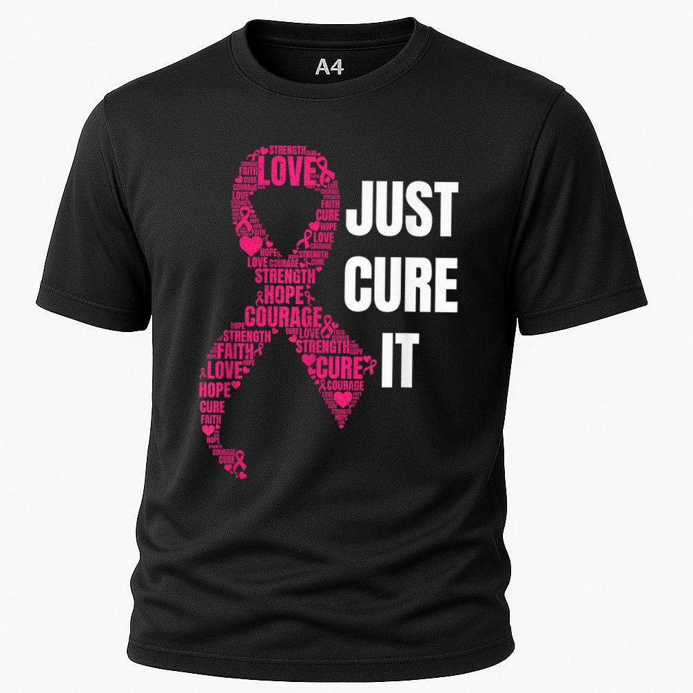 Just Cure It Pink Ribbon Breast Cancer Awareness Shirt Cooling Performance Crew T-Shirt