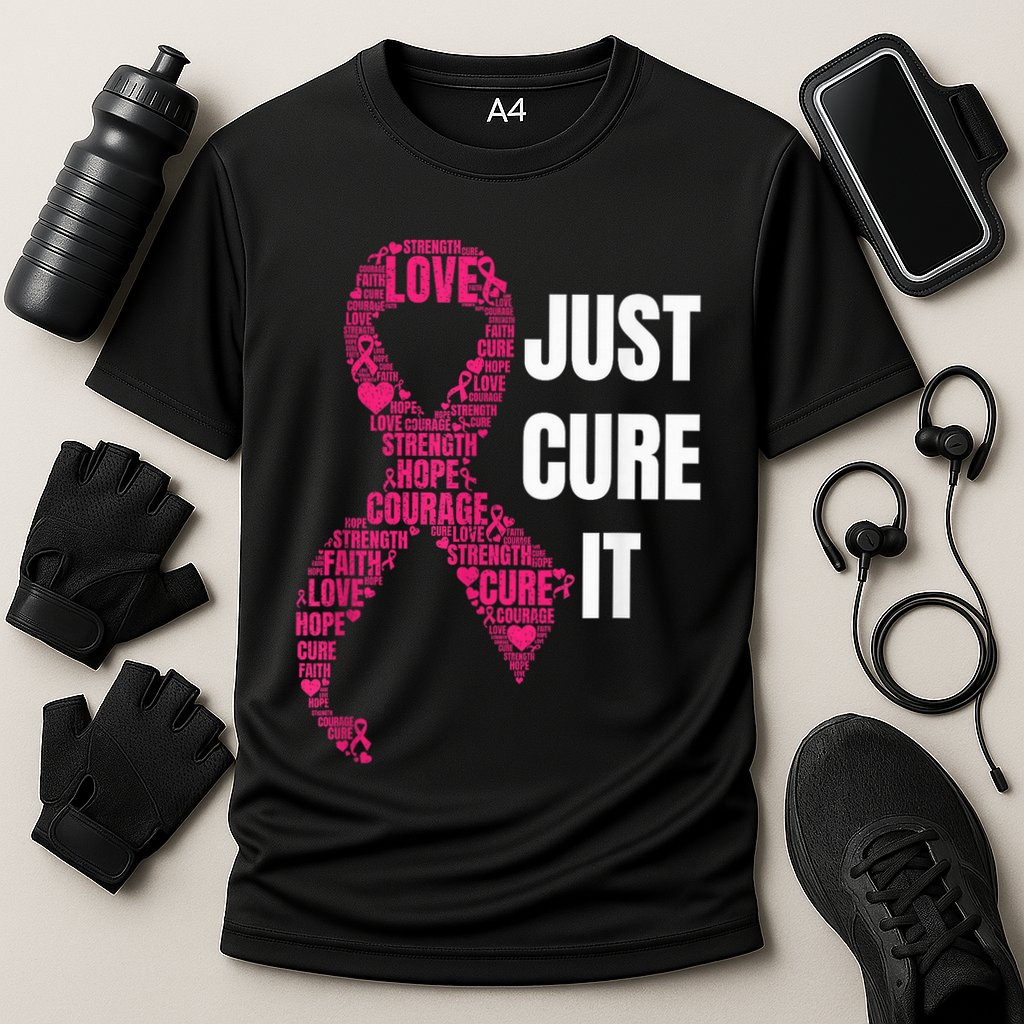 Just Cure It Pink Ribbon Breast Cancer Awareness Shirt Cooling Performance Crew T-Shirt