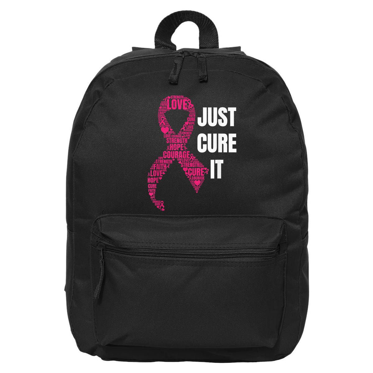 Just Cure It Pink Ribbon Breast Cancer Awareness Shirt 16 in Basic Backpack