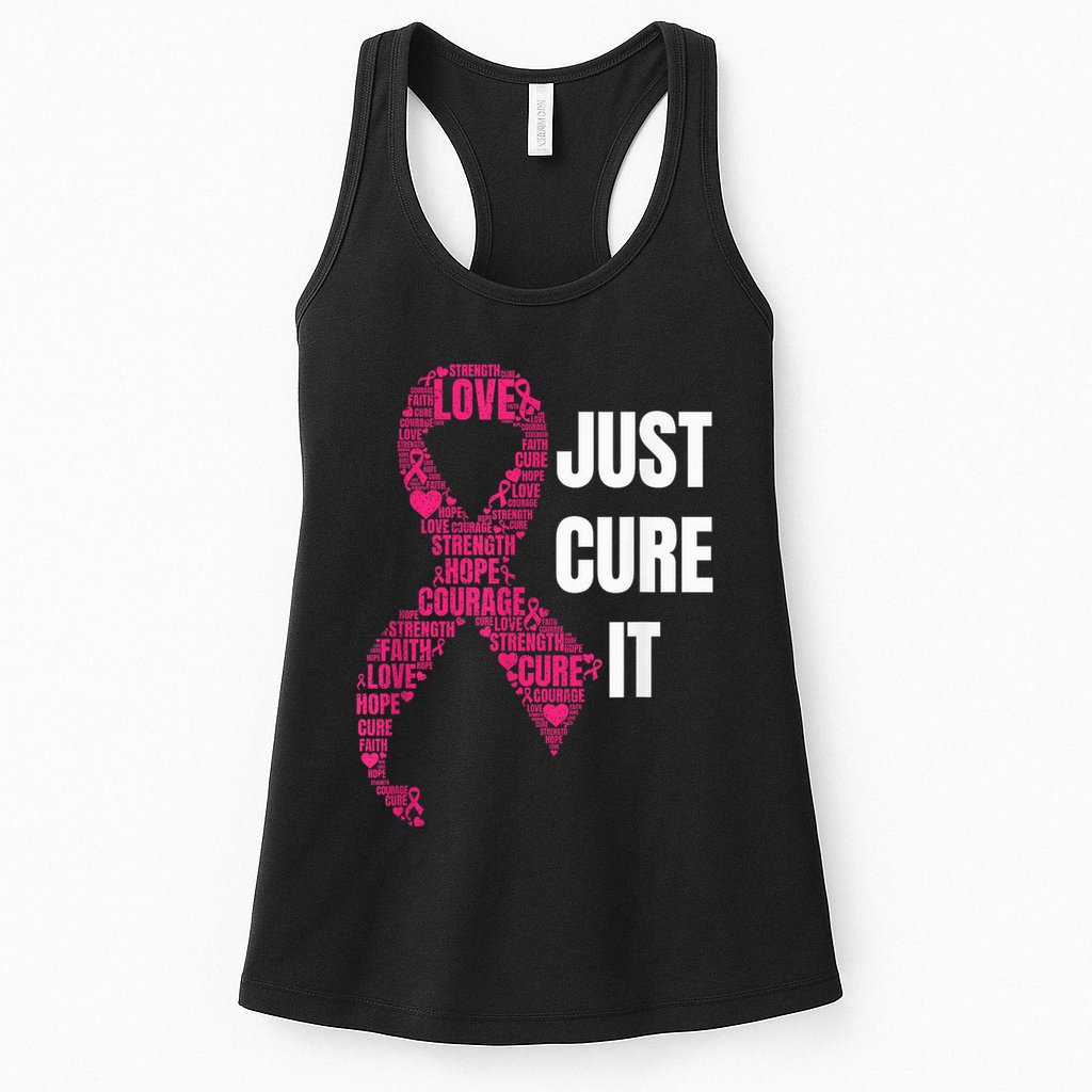 Just Cure It Pink Ribbon Breast Cancer Awareness Shirt Womens Tank Top