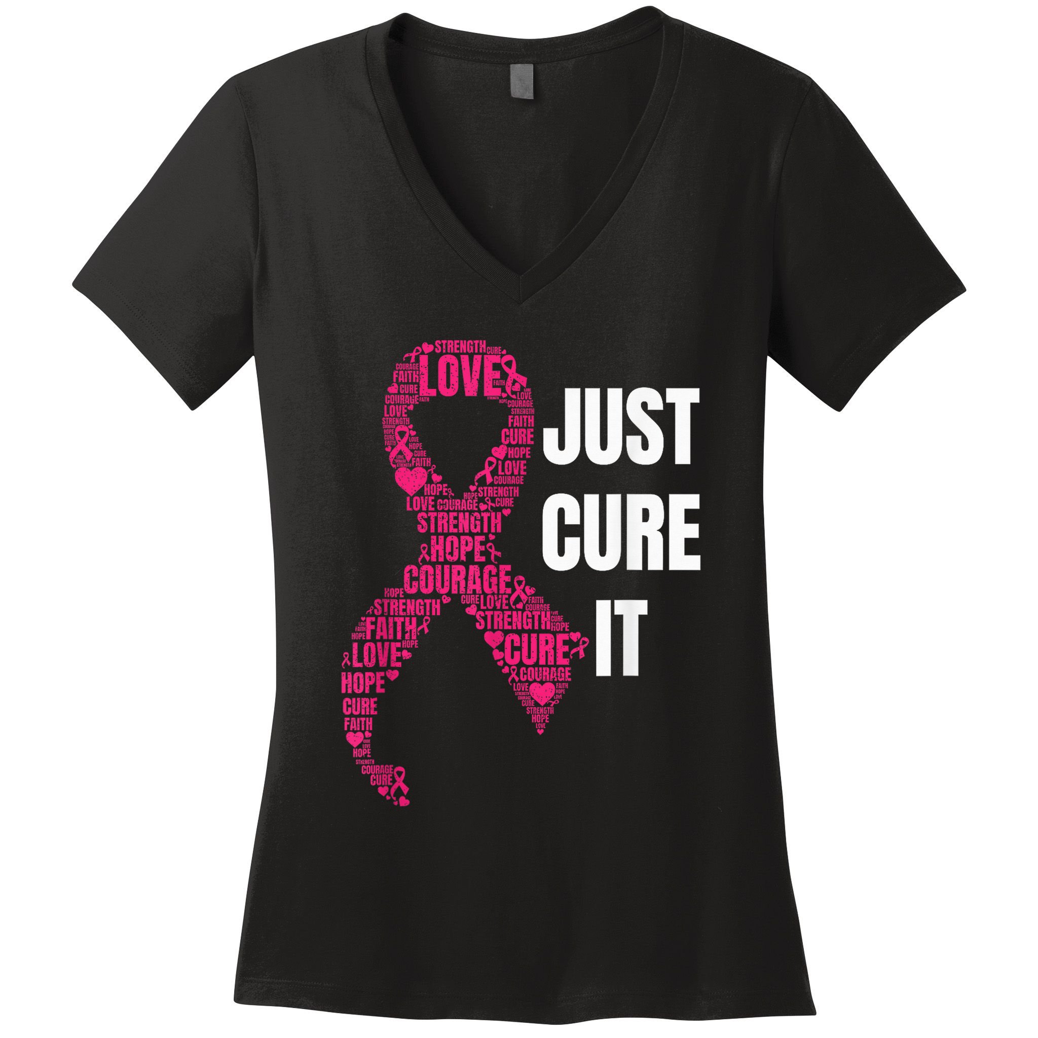 Just Cure It Pink Ribbon Breast Cancer Awareness Shirt Women's V-Neck T-Shirt