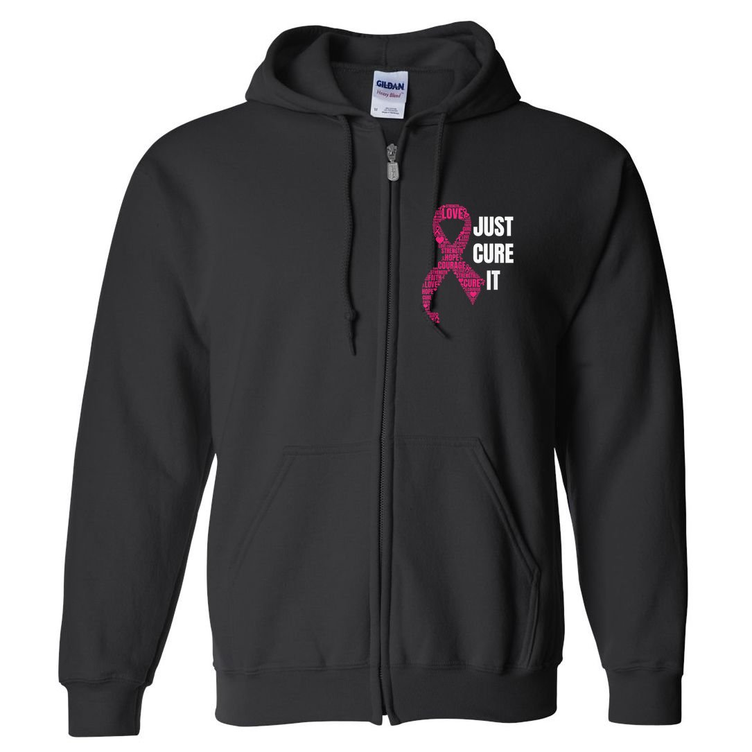 Just Cure It Pink Ribbon Breast Cancer Awareness Shirt Full Zip Hoodie