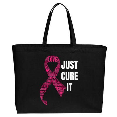 Just Cure It Pink Ribbon Breast Cancer Awareness Shirt Cotton Canvas Jumbo Tote